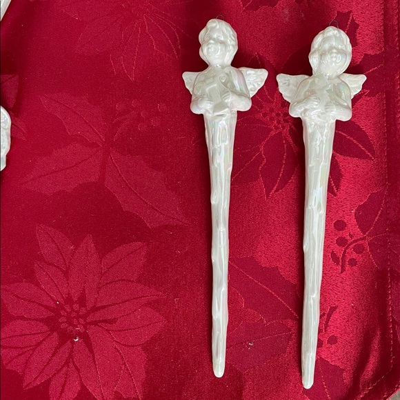 Vintage Iridescent Lot of 8 Finished Bisque Icicle Ornaments - Picture 4 of 4